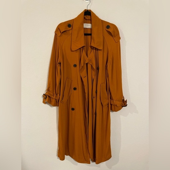 Zara Basic Women Longline Trench Coat XS Orange Lightweight Contemporary Preppy - Picture 4 of 17